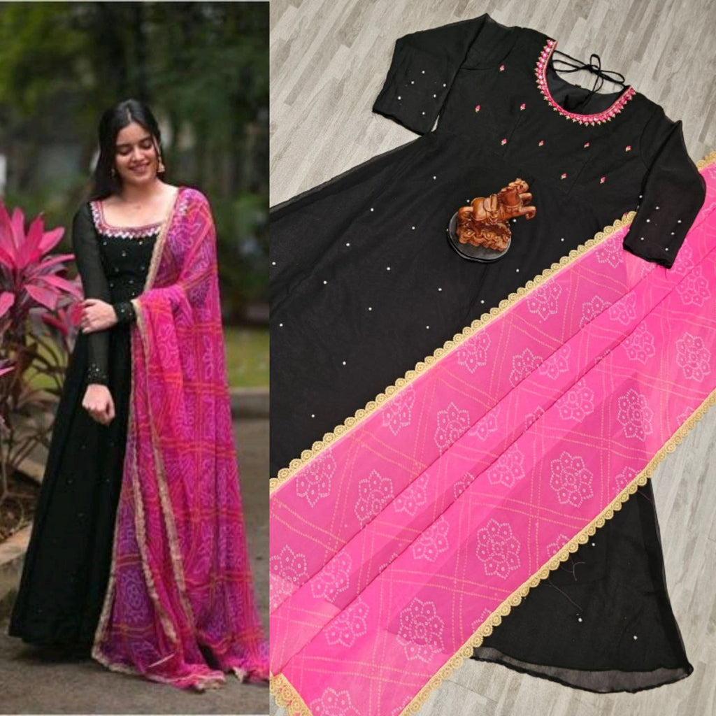 Solid Georgette Gown Kurta with Dupatta for Women