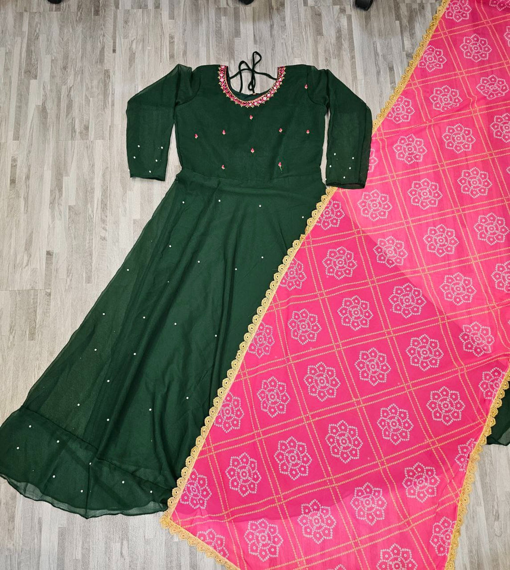 Solid Georgette Gown Kurta with Dupatta for Women