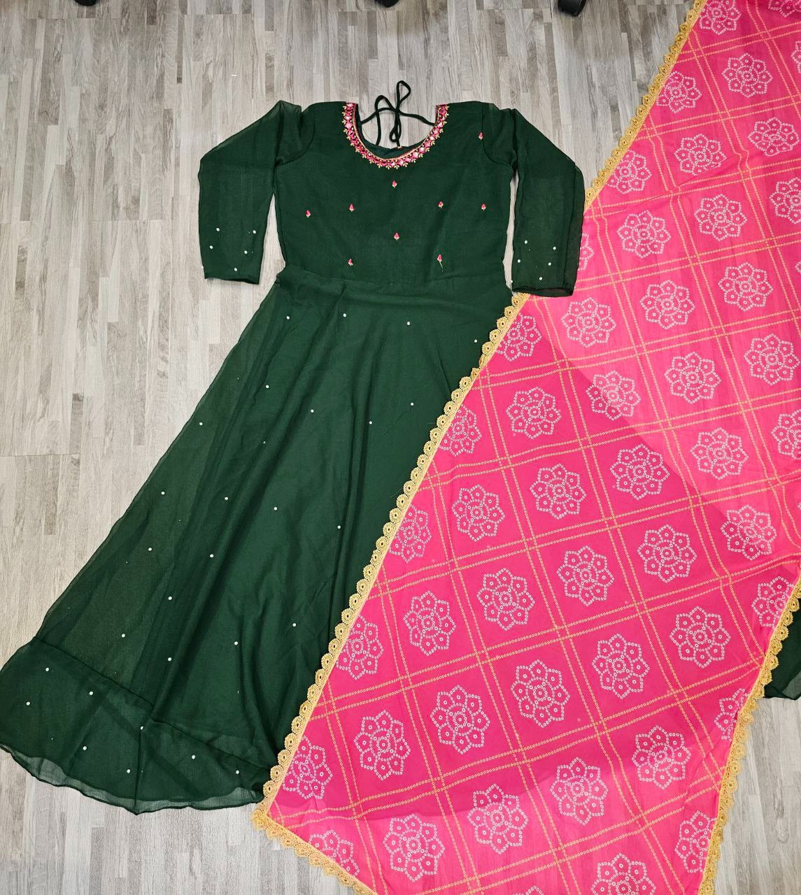 Solid Georgette Gown Kurta with Dupatta for Women