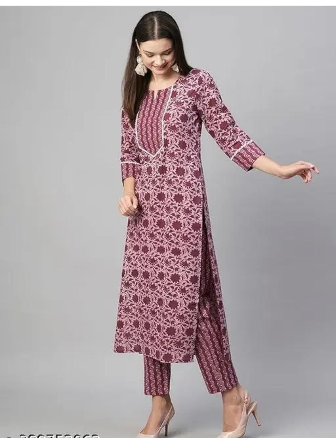 Floral Printed Cotton Women Kurta With Pant (2 Psc Set)