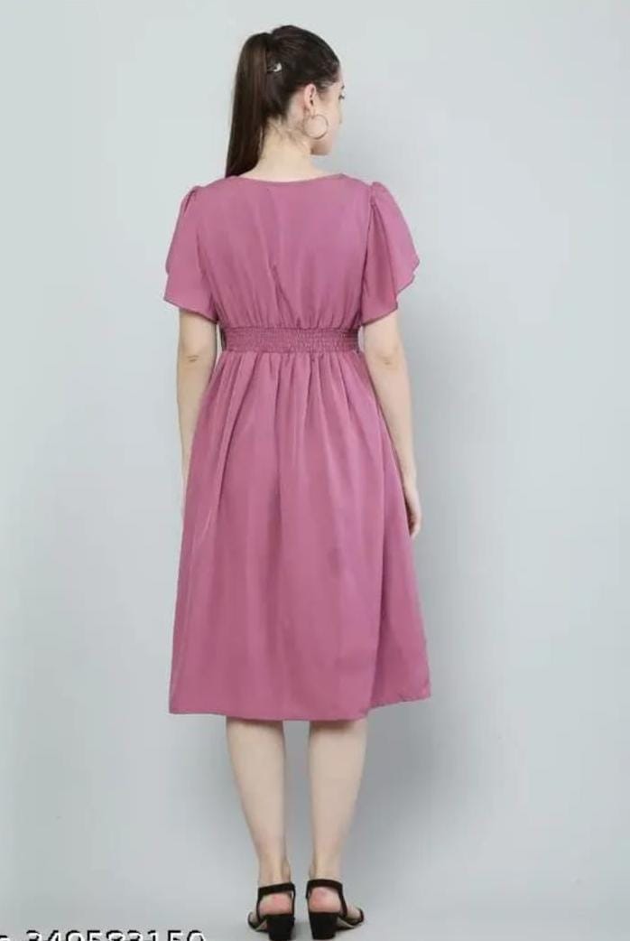 Elegant Pink Solid Viscose Rayon Fit & Flare Dress for Women