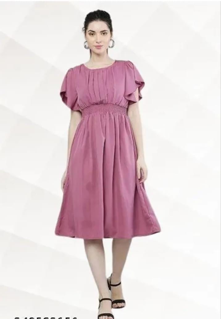 Elegant Pink Solid Viscose Rayon Fit & Flare Dress for Women