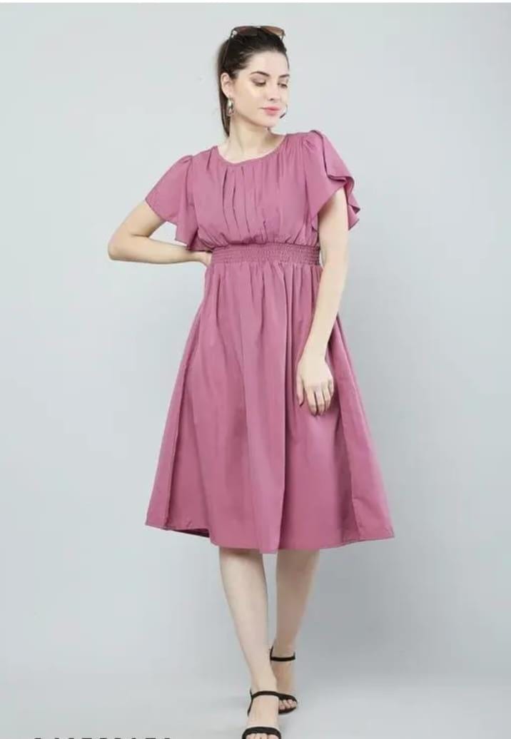 Elegant Pink Solid Viscose Rayon Fit & Flare Dress for Women