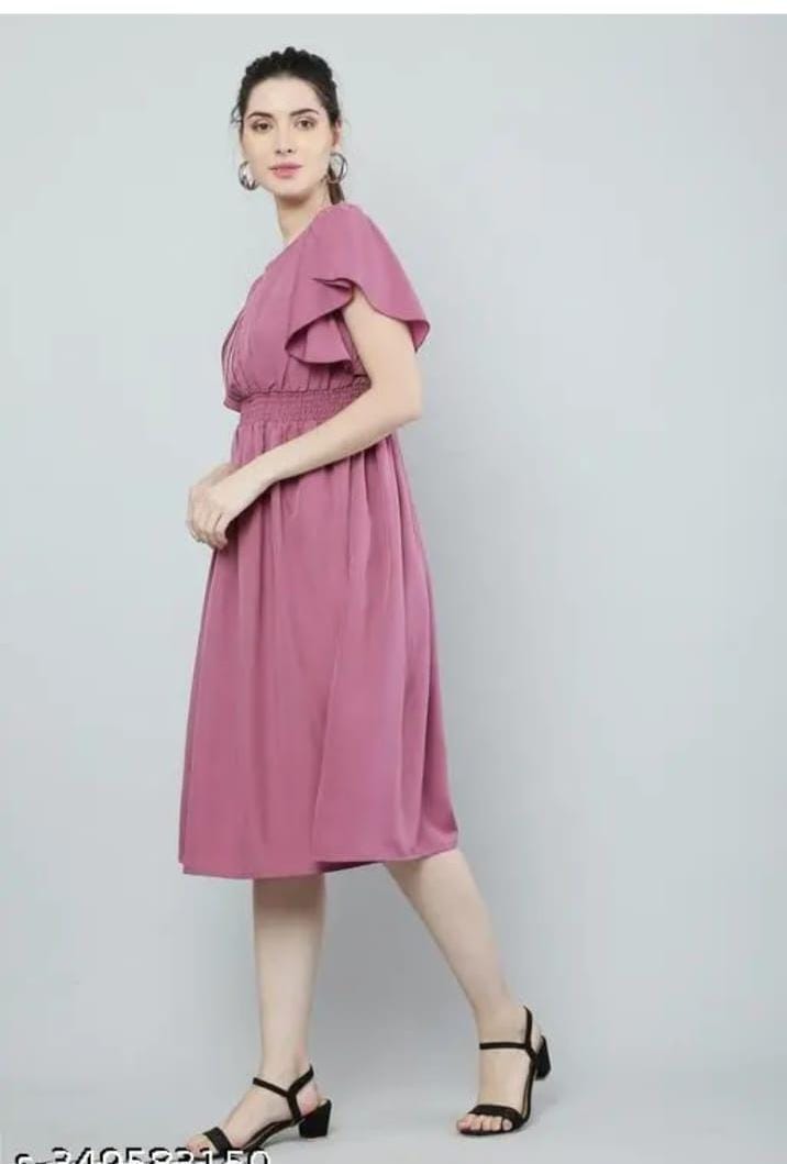 Elegant Pink Solid Viscose Rayon Fit & Flare Dress for Women