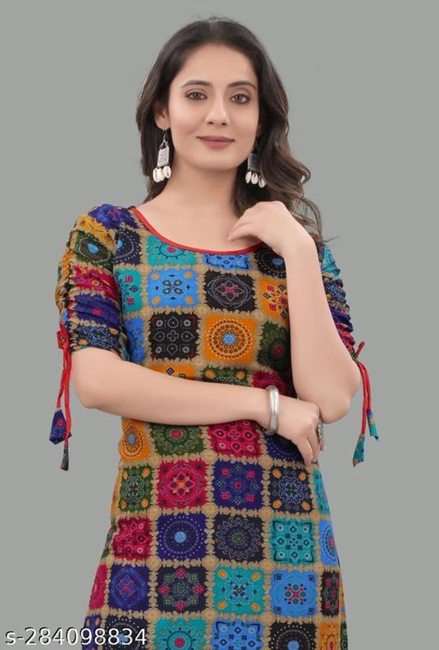 Blue Rayon Printed Kurti for Women