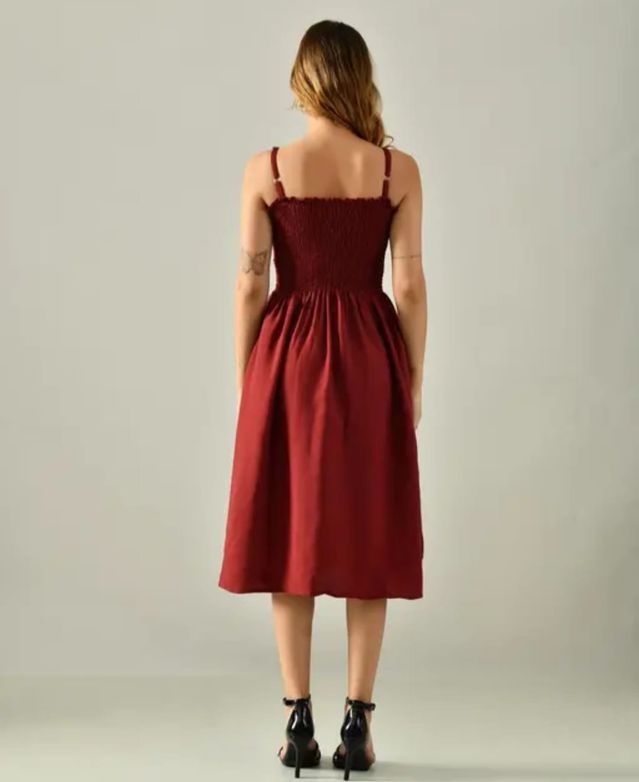 Elegant Maroon Sleeveless Midi Dress for Women