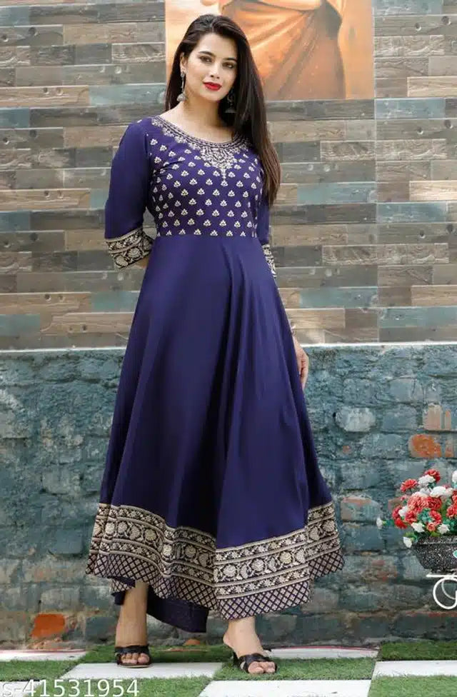 Rayon Printed Anarkali Kurti for Women