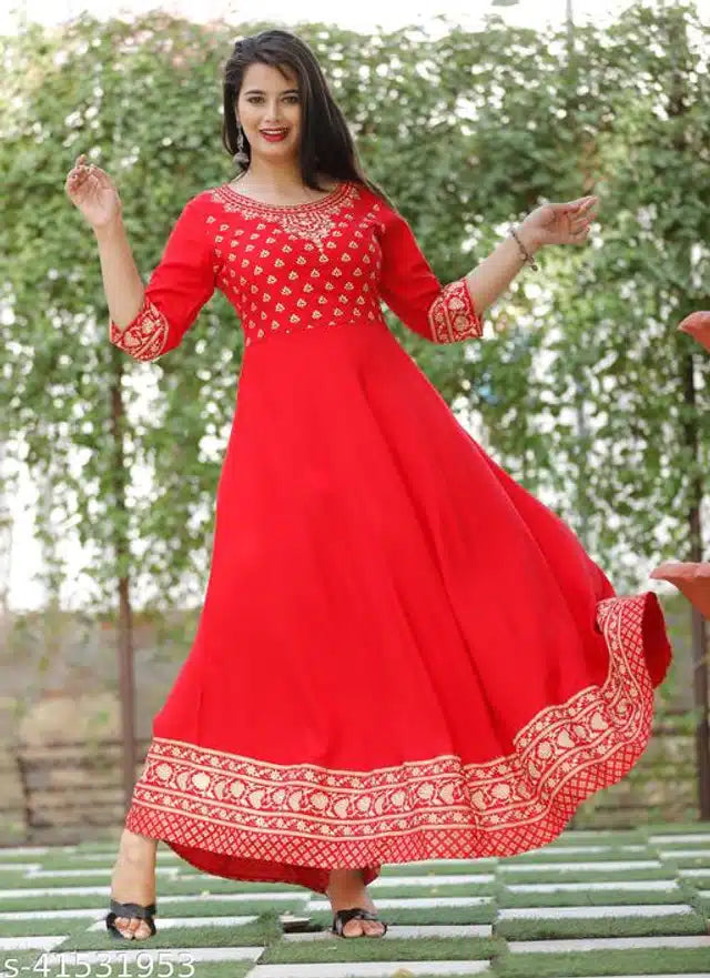 Rayon Printed Anarkali Kurti for Women